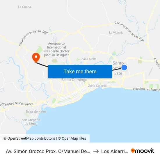 Av. Simón Orozco Prox. C/Manuel Del Cabral to Los Alcarrizos map