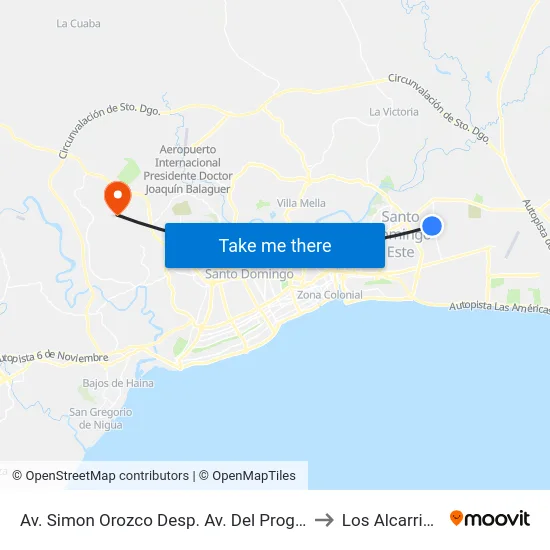 Av. Simon Orozco Desp. Av. Del Progreso to Los Alcarrizos map