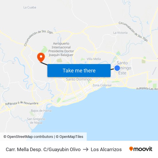 Carr. Mella Desp. C/Guayubin Olivo to Los Alcarrizos map