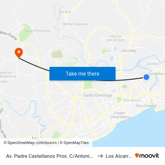 Av. Padre Castellanos Prox. C/Antonio Guzmán to Los Alcarrizos map