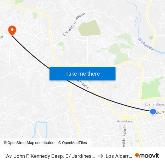 Av. John F. Kennedy Desp. C/ Jardines De Kyoto to Los Alcarrizos map