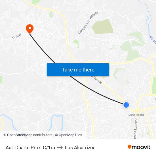 Aut. Duarte Prox. C/1ra to Los Alcarrizos map