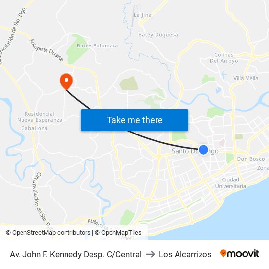 Av. John F. Kennedy Desp. C/Central to Los Alcarrizos map