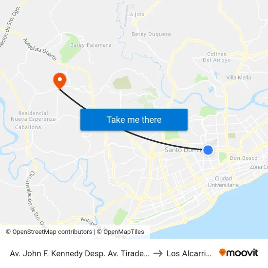 Av. John F. Kennedy Desp. Av. Tiradentes to Los Alcarrizos map
