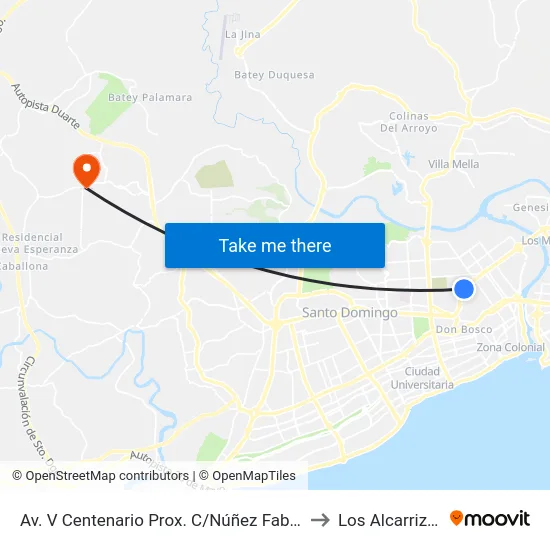 Av. V Centenario Prox. C/Núñez Fabian to Los Alcarrizos map