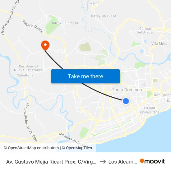 Av. Gustavo Mejía Ricart Prox. C/Virgilio Diaz to Los Alcarrizos map