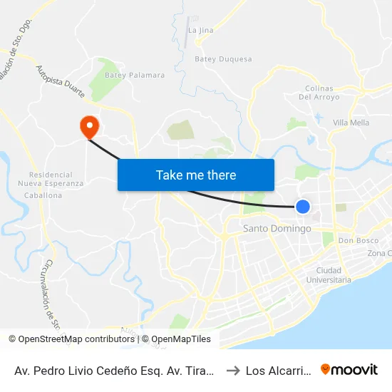 Av. Pedro Livio Cedeño Esq. Av. Tiradentes to Los Alcarrizos map