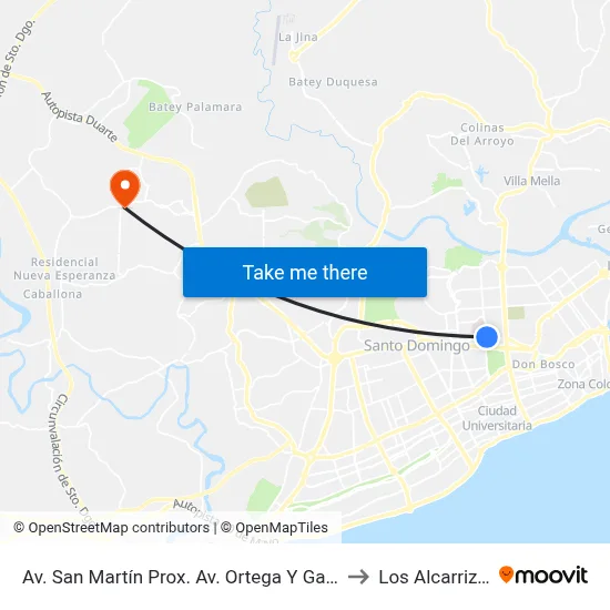 Av. San Martín Prox. Av. Ortega Y Gasset to Los Alcarrizos map