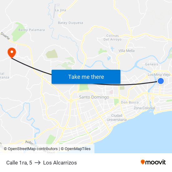 Calle 1ra, 5 to Los Alcarrizos map