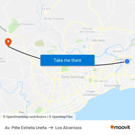 Av. Pdte Estrella Ureña to Los Alcarrizos map