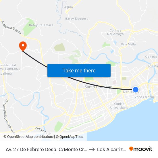 Av. 27 De Febrero Desp. C/Monte Cristi to Los Alcarrizos map