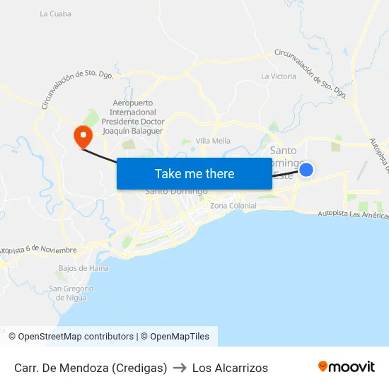 Carr. De Mendoza (Credigas) to Los Alcarrizos map