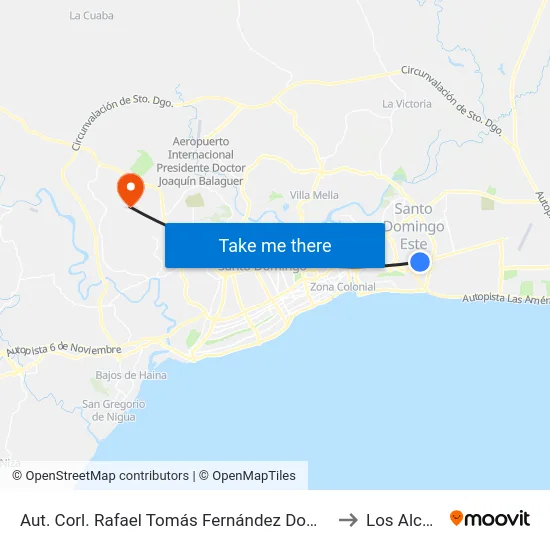 Aut. Corl. Rafael Tomás Fernández Domínguez Prox. C/1ra to Los Alcarrizos map