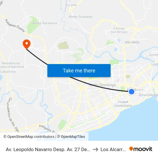 Av. Leopoldo Navarro Desp. Av. 27 De Febrero to Los Alcarrizos map