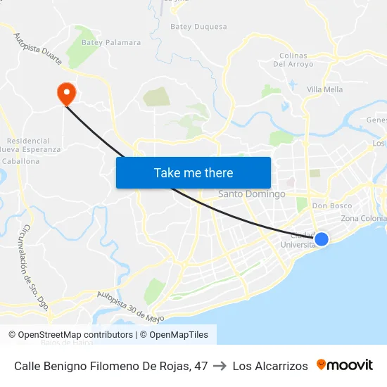 Calle Benigno Filomeno De Rojas, 47 to Los Alcarrizos map