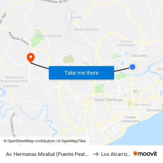 Av. Hermanas Mirabal (Puente Peatonal) to Los Alcarrizos map