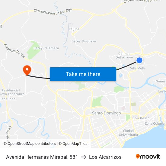 Avenida Hermanas Mirabal, 581 to Los Alcarrizos map