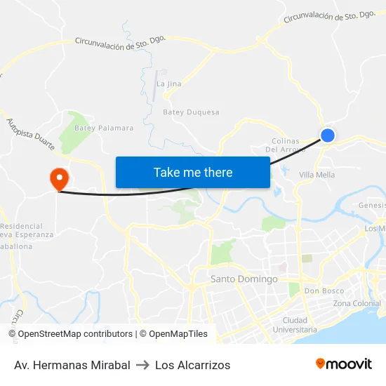 Av. Hermanas Mirabal to Los Alcarrizos map
