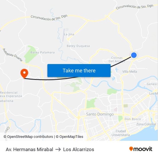 Av. Hermanas Mirabal to Los Alcarrizos map