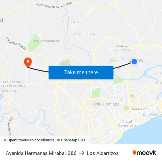 Avenida Hermanas Mirabal, 386 to Los Alcarrizos map
