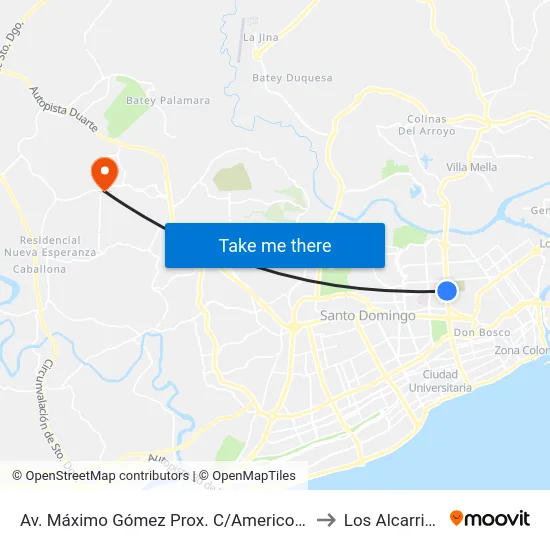 Av. Máximo Gómez Prox. C/Americo Lugo to Los Alcarrizos map