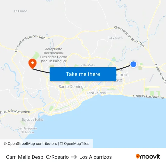 Carr. Mella Desp. C/Rosario to Los Alcarrizos map