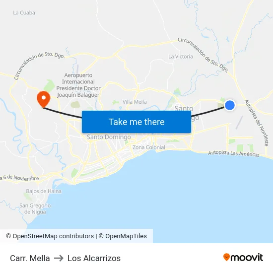 Carr. Mella to Los Alcarrizos map
