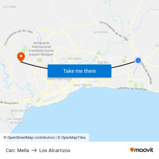 Carr. Mella to Los Alcarrizos map