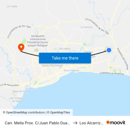 Carr. Mella Prox. C/Juan Pablo Duarte to Los Alcarrizos map