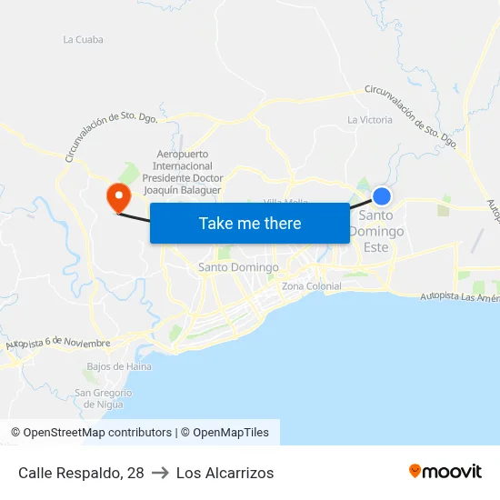 Calle Respaldo, 28 to Los Alcarrizos map