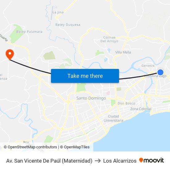Av. San Vicente De Paúl (Maternidad) to Los Alcarrizos map