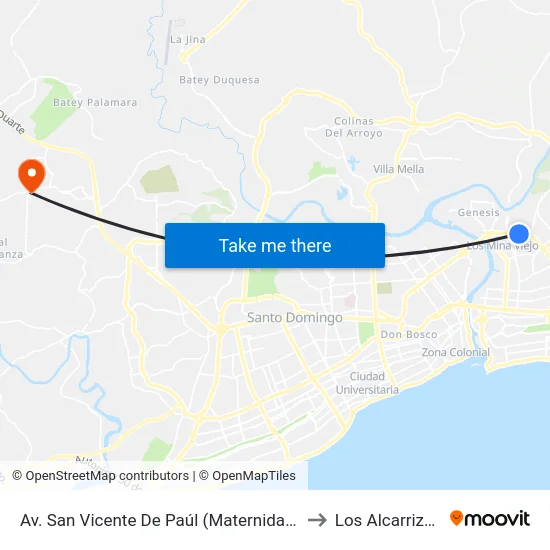 Av. San Vicente De Paúl (Maternidad) to Los Alcarrizos map