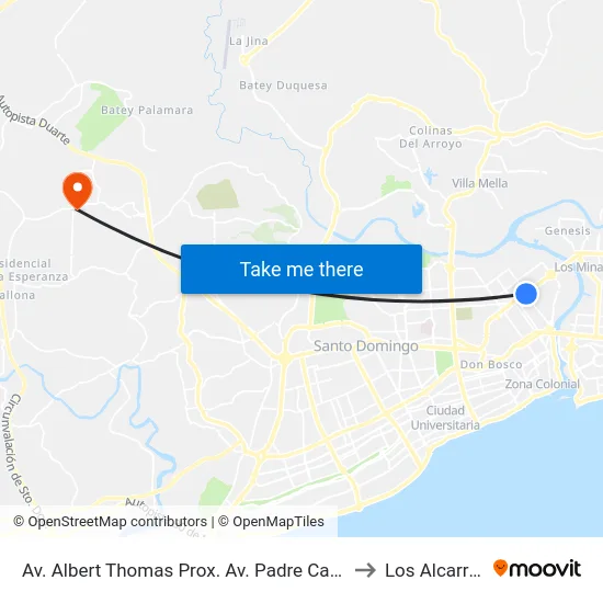 Av. Albert Thomas Prox. Av. Padre Castellanos to Los Alcarrizos map