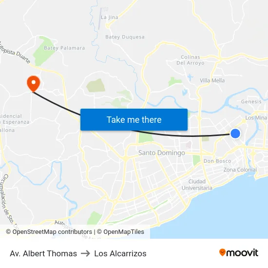 Av. Albert Thomas to Los Alcarrizos map