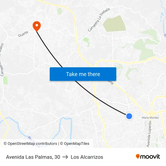 Avenida Las Palmas, 30 to Los Alcarrizos map