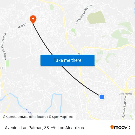 Avenida Las Palmas, 33 to Los Alcarrizos map
