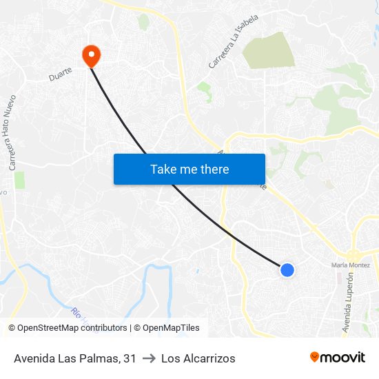 Avenida Las Palmas, 31 to Los Alcarrizos map