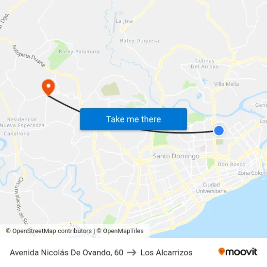 Avenida Nicolás De Ovando, 60 to Los Alcarrizos map