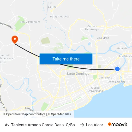 Av. Teniente Amado García Desp. C/Barbarin Mojica to Los Alcarrizos map