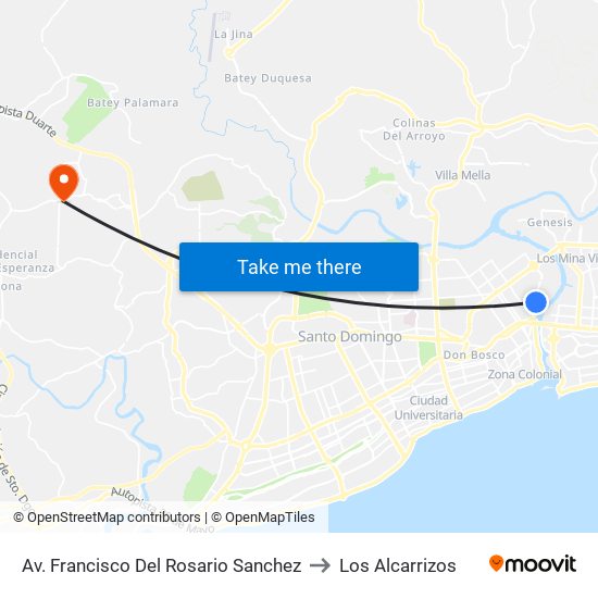 Av. Francisco Del Rosario Sanchez to Los Alcarrizos map