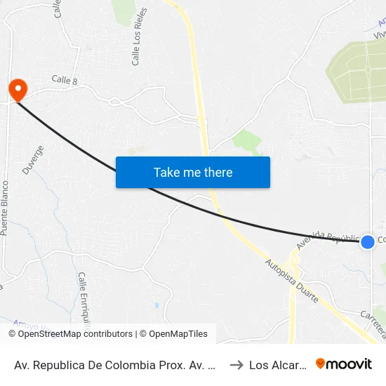 Av. Republica De Colombia Prox. Av. Monumental to Los Alcarrizos map