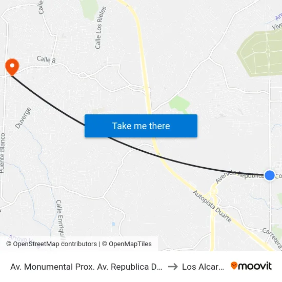 Av. Monumental Prox. Av. Republica De Colombia to Los Alcarrizos map