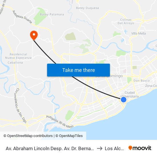 Av. Abraham Lincoln Desp. Av. Dr. Bernardo Correa Y Cidron to Los Alcarrizos map