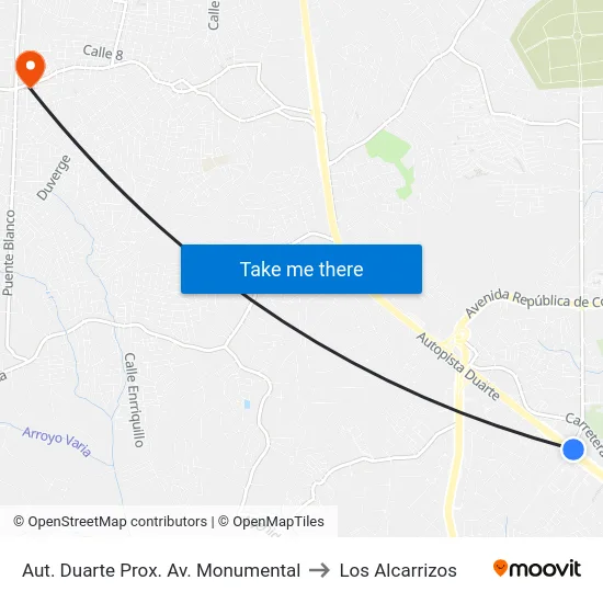 Aut. Duarte Prox. Av. Monumental to Los Alcarrizos map
