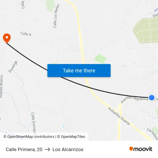 Calle Primera, 20 to Los Alcarrizos map