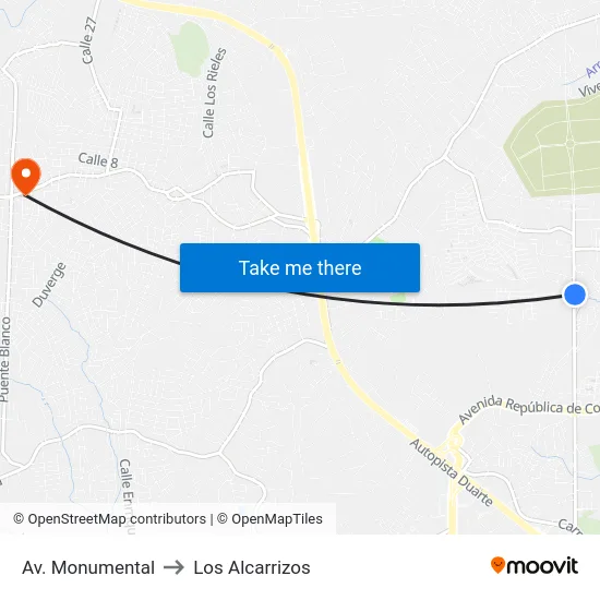 Av. Monumental to Los Alcarrizos map