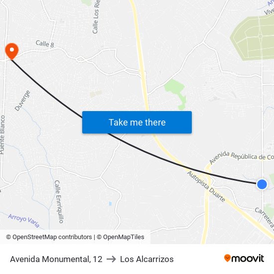 Avenida Monumental, 12 to Los Alcarrizos map