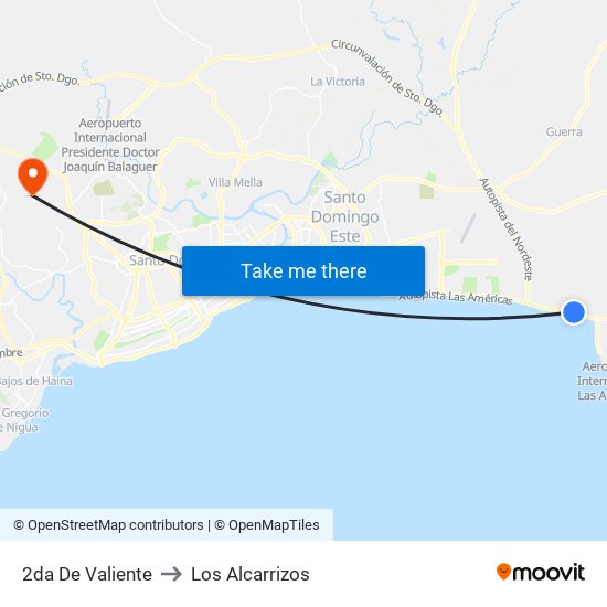 2da De Valiente to Los Alcarrizos map