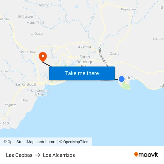 Las Caobas to Los Alcarrizos map