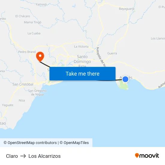 Claro to Los Alcarrizos map